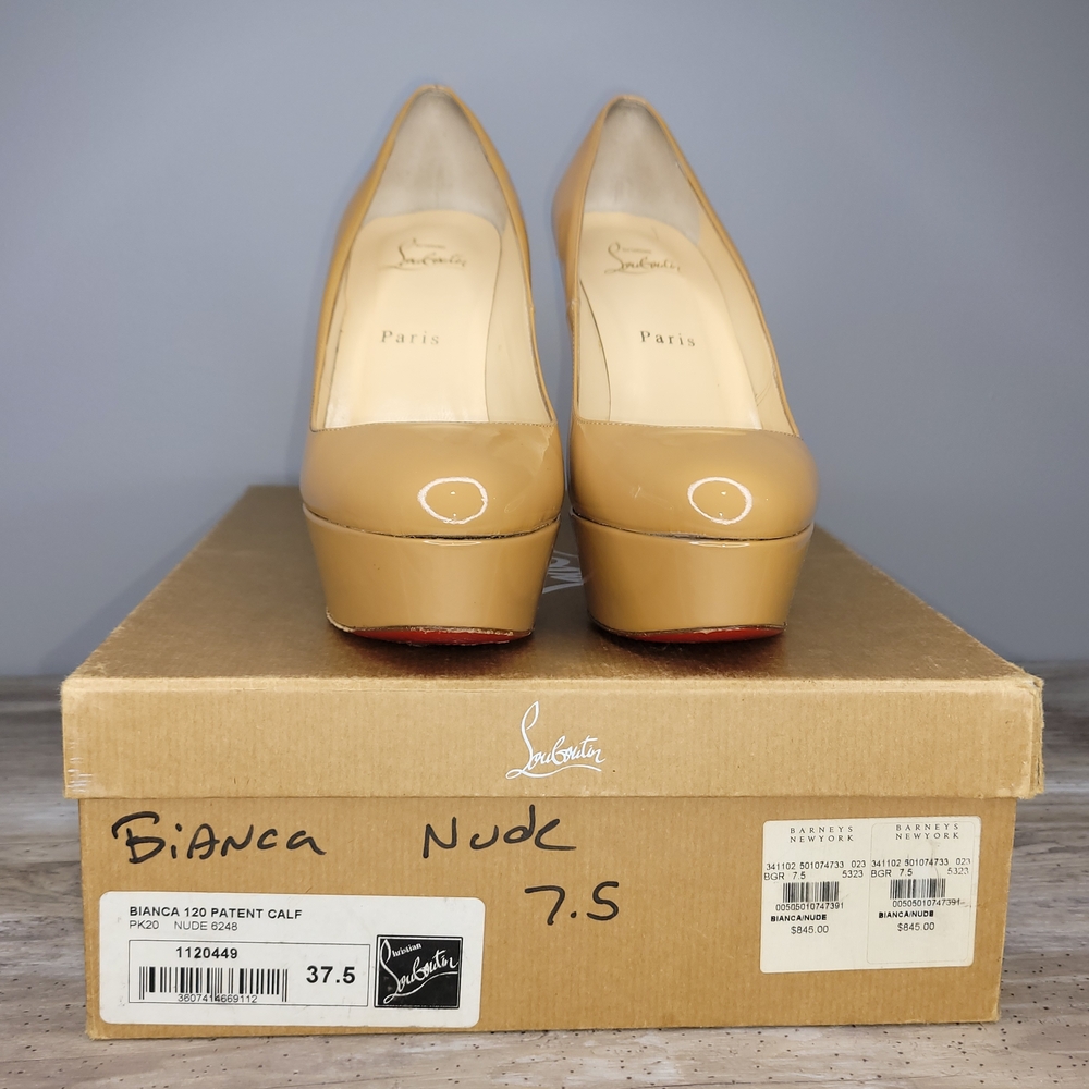 Christian Louboutin Bianca Nude Platform Heels Size 37.5 EU / 7.5 US - Picture 4 of 11